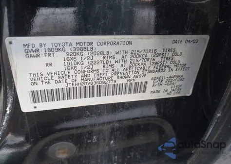 2003 Toyota Rav4 from USA, damaged, VIN JTEHH20V836092779